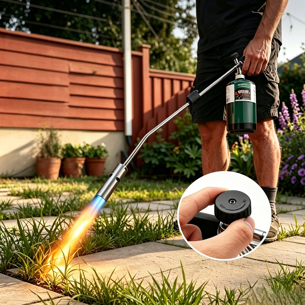 Long-Handle Garden Weed Torch – Adjustable Flame Burner with One-Touch Ignition for Outdoor Weed Control, Gas Canister Not Included