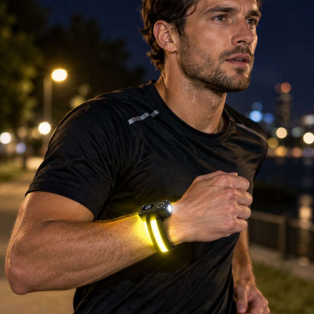 USB-C Rechargeable Running Wrist Light – Bright COB LED Motion-Sensor Wearable Lamp with Magnetic Design for Jogging and Outdoor Visibility