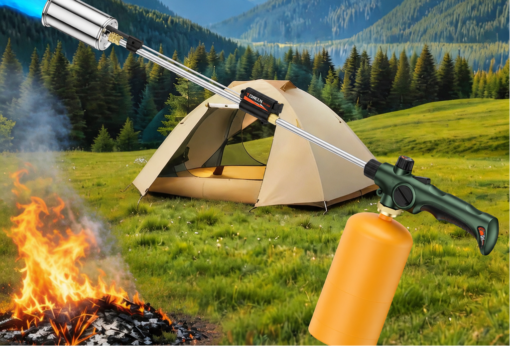 Long-Handle Garden Weed Torch – Adjustable Flame Burner with One-Touch Ignition for Outdoor Weed Control, Gas Canister Not Included