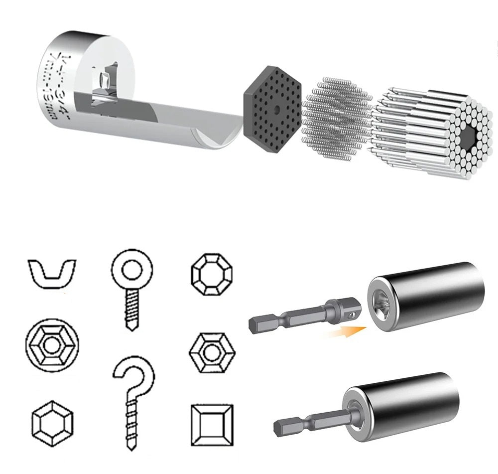 Universal Socket Wrench Adapter Set – 7-19mm Power Drill Magic Grip Multi Tool for Nuts Bolts Repair