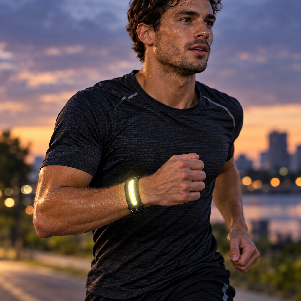 USB-C Rechargeable Running Wrist Light – Bright COB LED Motion-Sensor Wearable Lamp with Magnetic Design for Jogging and Outdoor Visibility