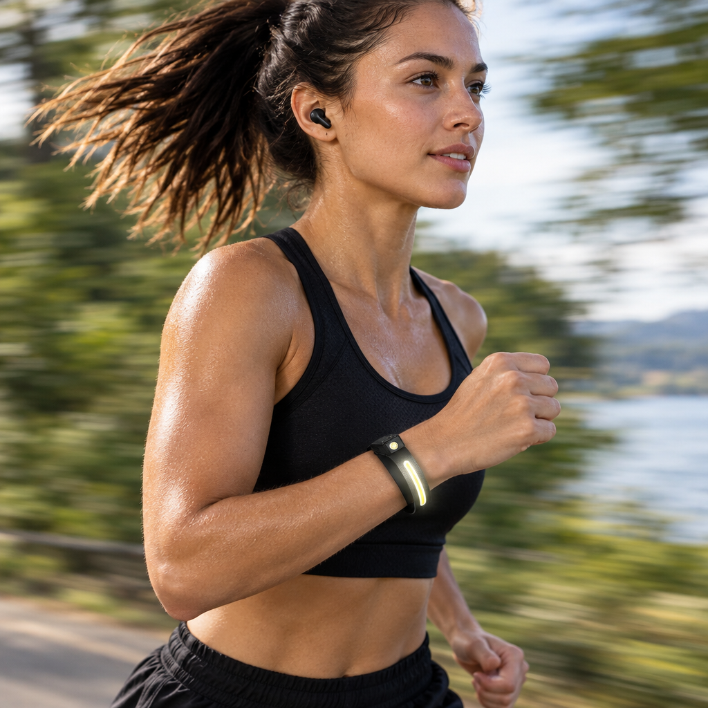 USB-C Rechargeable Running Wrist Light – Bright COB LED Motion-Sensor Wearable Lamp with Magnetic Design for Jogging and Outdoor Visibility