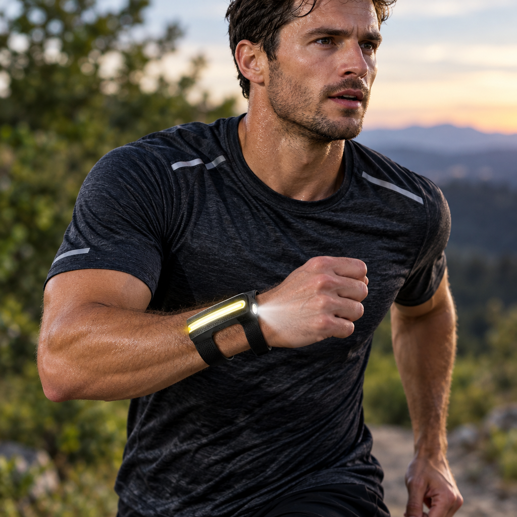 USB-C Rechargeable Running Wrist Light – Bright COB LED Motion-Sensor Wearable Lamp with Magnetic Design for Jogging and Outdoor Visibility