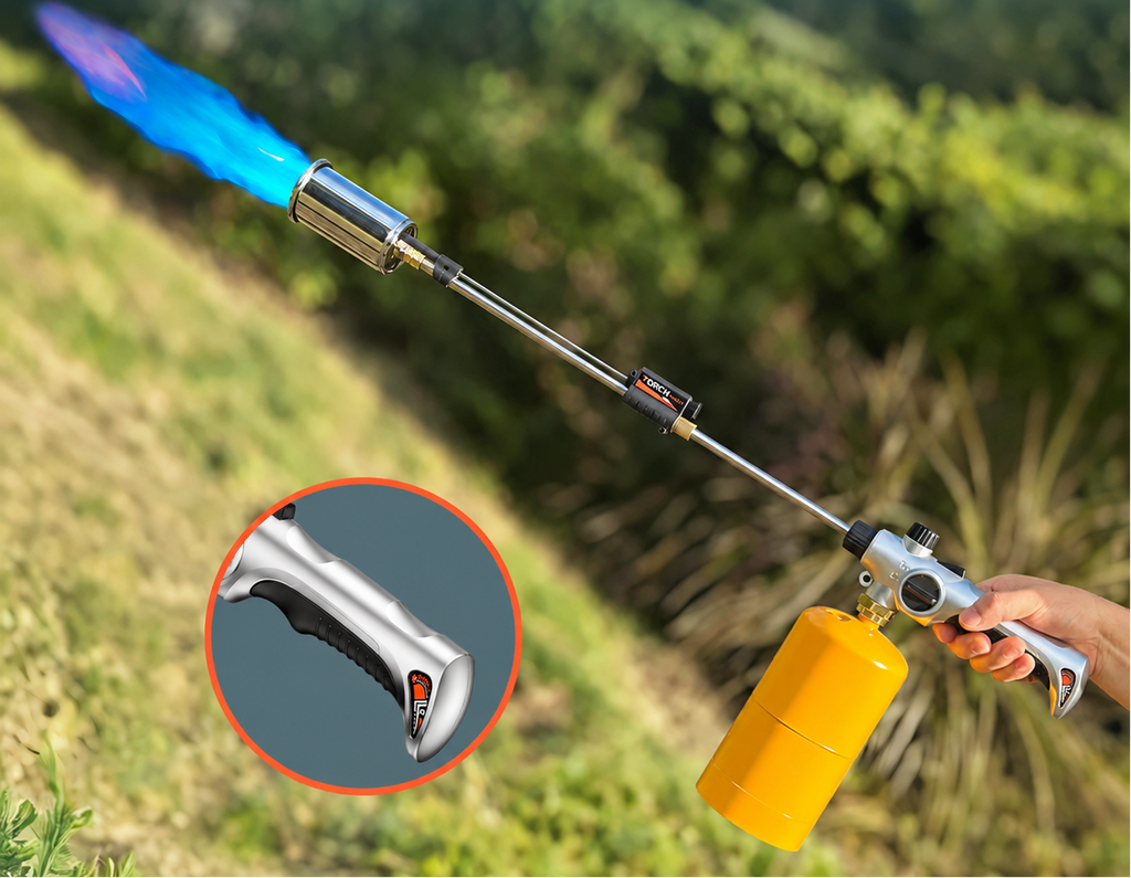Long-Handle Garden Weed Torch – Adjustable Flame Burner with One-Touch Ignition for Outdoor Weed Control, Gas Canister Not Included