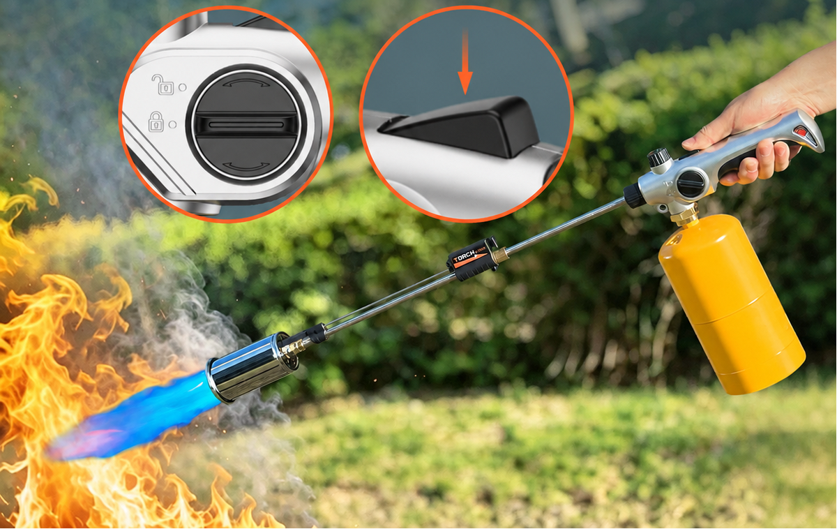 Long-Handle Garden Weed Torch – Adjustable Flame Burner with One-Touch Ignition for Outdoor Weed Control, Gas Canister Not Included