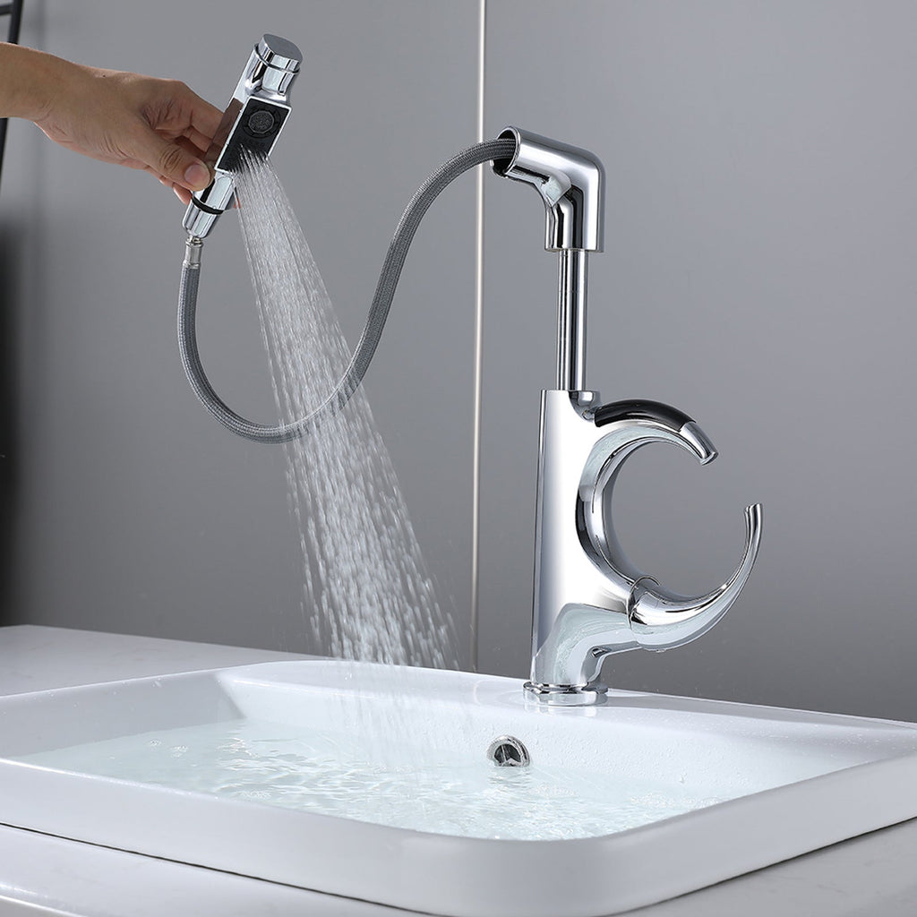 LED Temperature Display Kitchen Faucet – Mechanical Arm Mixer with Pull-Out Sprayer, Adjustable Height and Dual Water Modes for Modern Sinks
