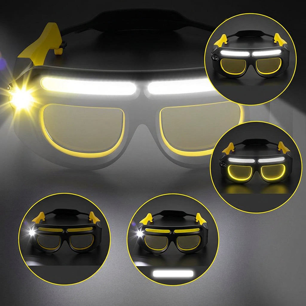 Rechargeable LED Headlight Glasses – Motion-Sensor Light-Up Eyewear with Five Modes for Running, Camping, Fishing and Night Cycling