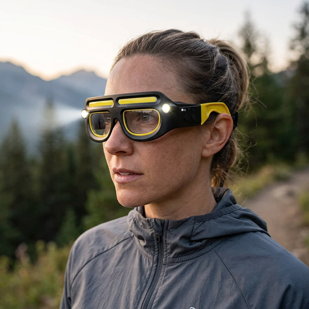 Rechargeable LED Headlight Glasses – Motion-Sensor Light-Up Eyewear with Five Modes for Running, Camping, Fishing and Night Cycling