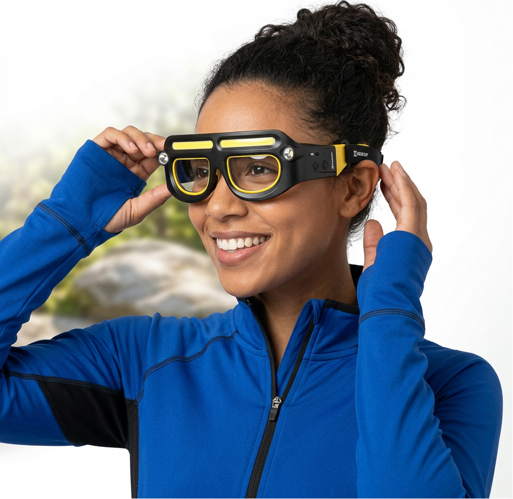 Rechargeable LED Headlight Glasses – Motion-Sensor Light-Up Eyewear with Five Modes for Running, Camping, Fishing and Night Cycling