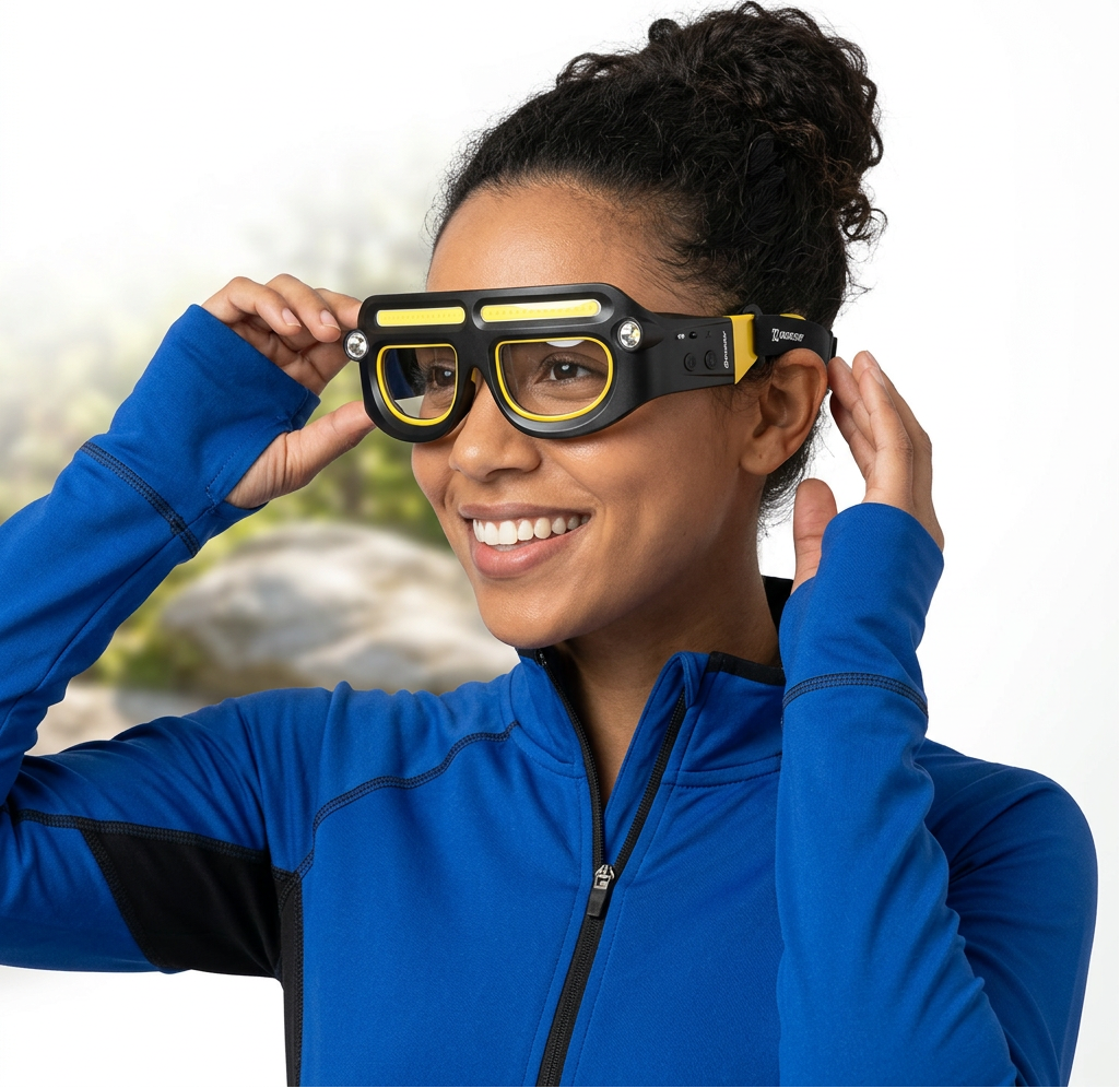 Rechargeable LED Headlight Glasses – Motion-Sensor Light-Up Eyewear with Five Modes for Running, Camping, Fishing and Night Cycling