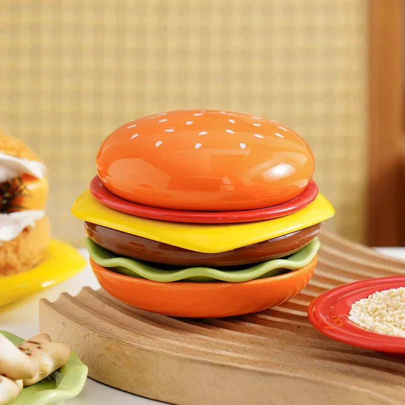 Mini Stacked Hamburger Ceramic Plate Set