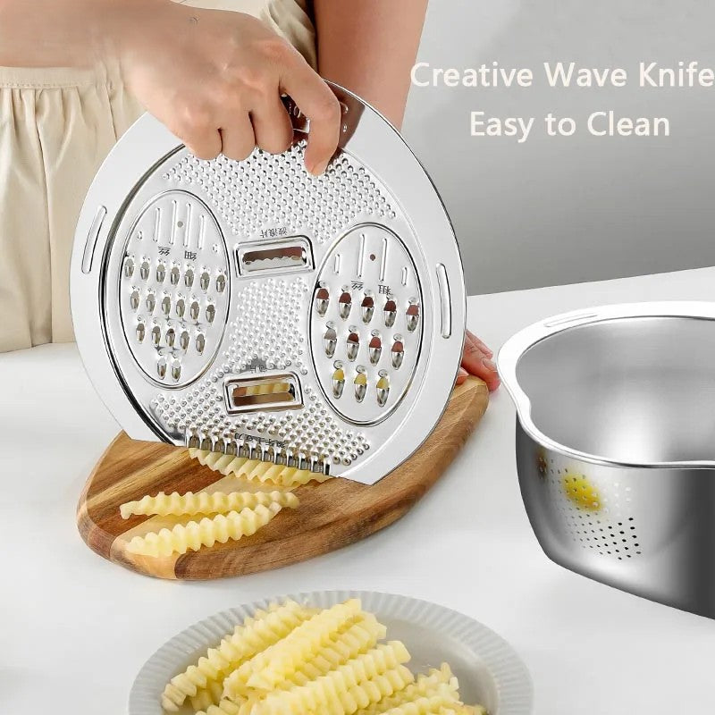 All-in-One Stainless Steel Kitchen Drain Slicer Bowl