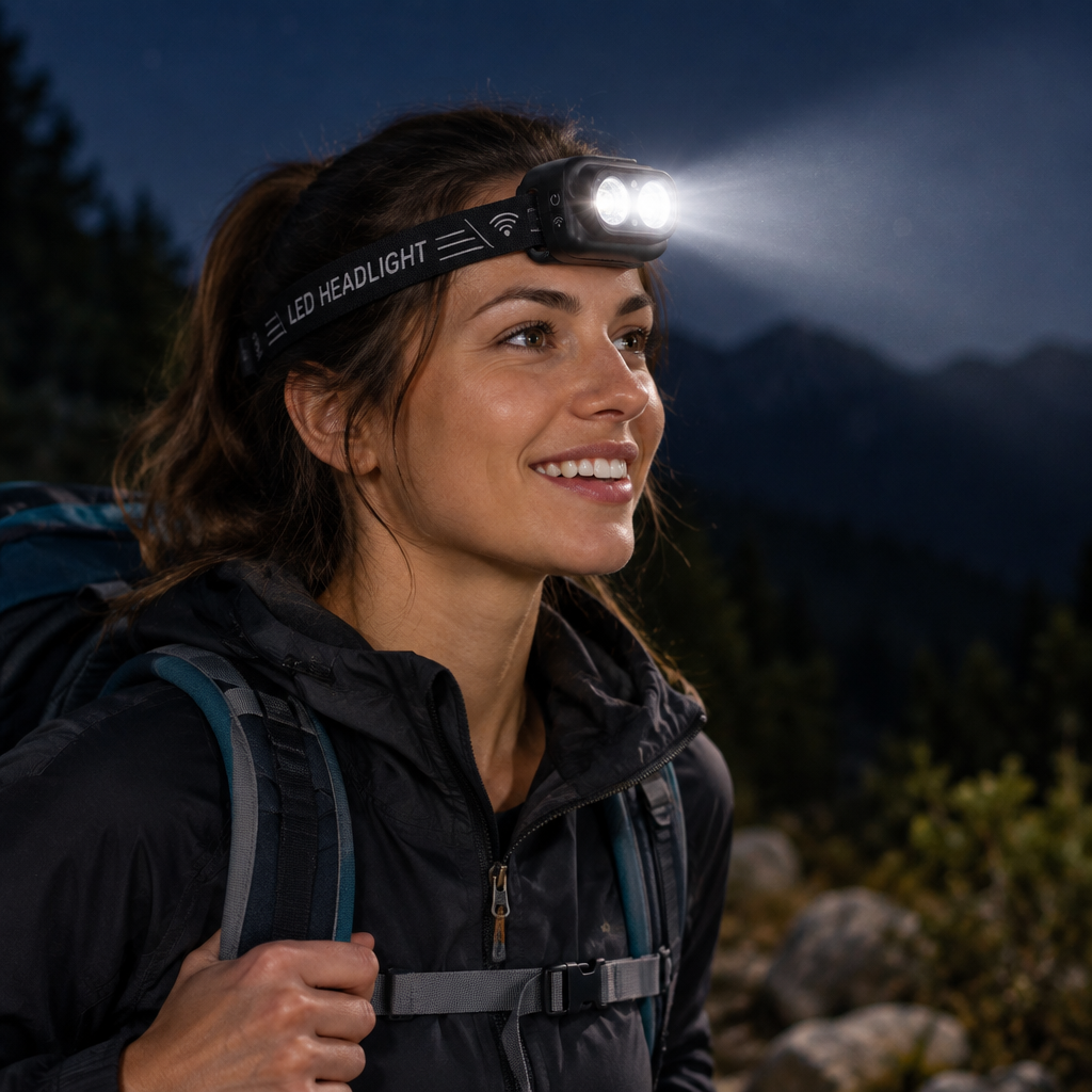 Rechargeable Sensor Headlamp – High-Brightness Waterproof Camera-Style Head Light with Long Battery Life for Fishing, Camping, Hiking and Outdoor Adventures