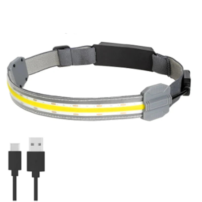 USB Rechargeable COB Headlamp – Portable 1200mah Waterproof LED Flashlight for Camping Fishing and Hands-Free Household Task Lighting with Broad Beam