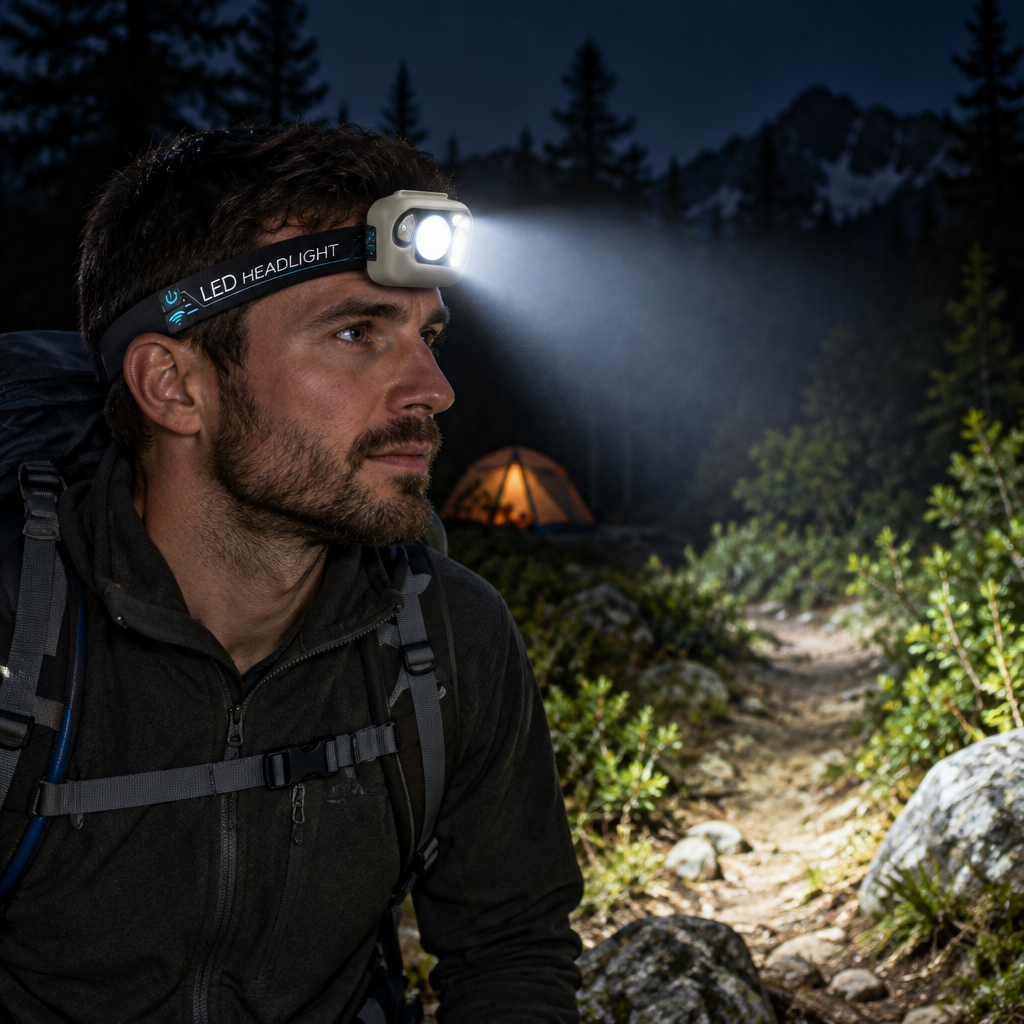 Rechargeable Sensor Headlamp – High-Brightness Waterproof Camera-Style Head Light with Long Battery Life for Fishing, Camping, Hiking and Outdoor Adventures