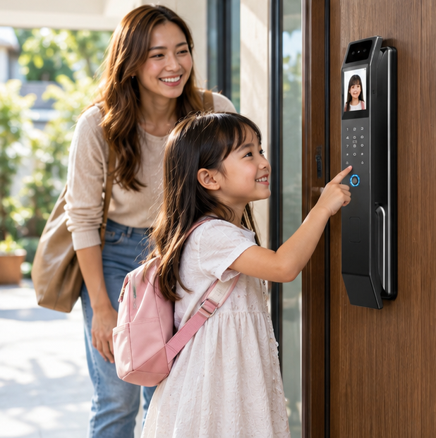 Face Recognition Smart Door Lock – 3D Keyless Digital Lock with Camera, Fingerprint & Password Unlock for Home and Office Security
