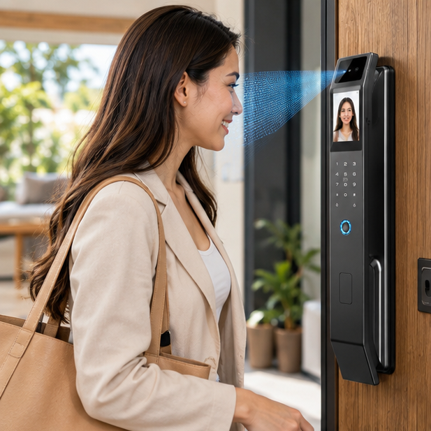 Face Recognition Smart Door Lock – 3D Keyless Digital Lock with Camera, Fingerprint & Password Unlock for Home and Office Security
