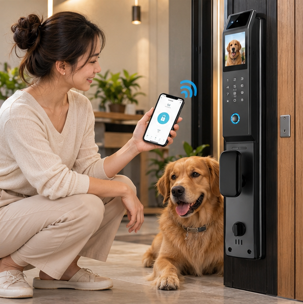 Face Recognition Smart Door Lock – 3D Keyless Digital Lock with Camera, Fingerprint & Password Unlock for Home and Office Security
