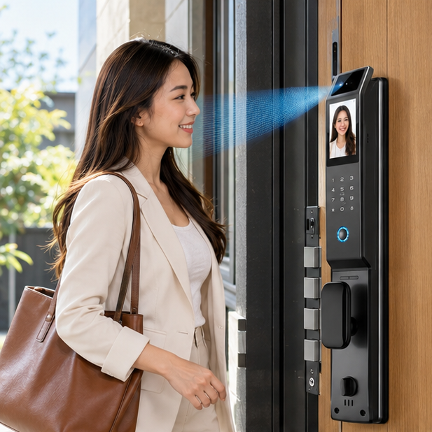 Face Recognition Smart Door Lock – 3D Keyless Digital Lock with Camera, Fingerprint & Password Unlock for Home and Office Security
