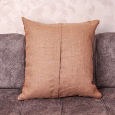 Rafia Glyph Cushion 20×20 · Hand-Appliquéd Terracotta & Charcoal · One-of-a-Kind
