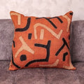 Rafia Glyph Cushion 20×20 · Hand-Appliquéd Terracotta & Charcoal · One-of-a-Kind
