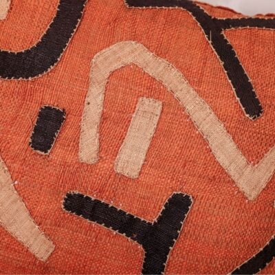 Rafia Glyph Cushion 20×20 · Hand-Appliquéd Terracotta & Charcoal · One-of-a-Kind