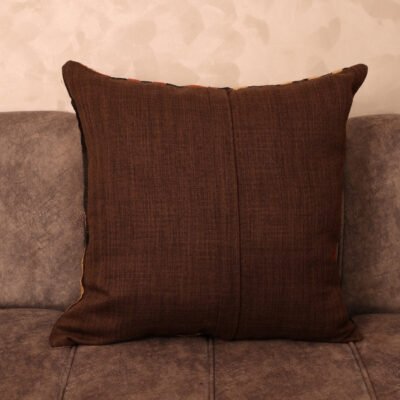Rafia Labyrinth Cushion 20×20 · Hand-Appliquéd Black, Écru & Terracotta · One-of-a-Kind