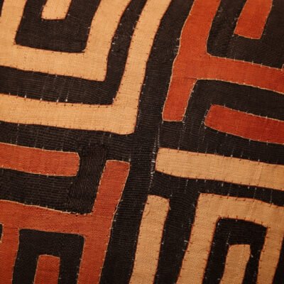 Rafia Labyrinth Cushion 20×20 · Hand-Appliquéd Black, Écru & Terracotta · One-of-a-Kind