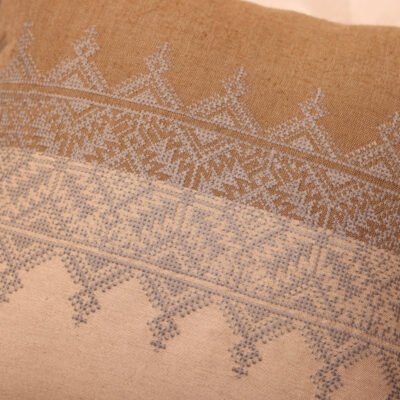 Two-Tone Fassi Embroidered Pillow Cover 20×20 | Beige & Grey Linen with Charcoal Moroccan Band