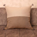 Two-Tone Fassi Embroidered Pillow Cover 20×20 | Beige & Grey Linen with Charcoal Moroccan Band