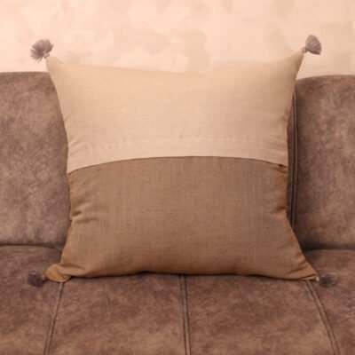 Two-Tone Fassi Embroidered Pillow Cover 20×20 | Beige & Grey Linen with Charcoal Moroccan Band