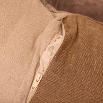 Two-Tone Fassi Embroidered Pillow Cover 20×20 | Beige & Grey Linen with Charcoal Moroccan Band