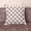 Luxury Fassi Embroidered Pillow Cover 20×20 | Ivory & Charcoal All-Over Star Pattern with Sawtooth Border, Lined Heirloom Cushion