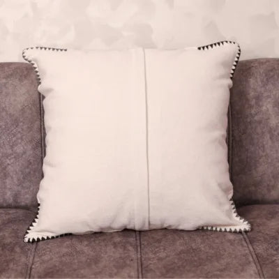 Luxury Fassi Embroidered Pillow Cover 20×20 | Ivory & Charcoal All-Over Star Pattern with Sawtooth Border, Lined Heirloom Cushion