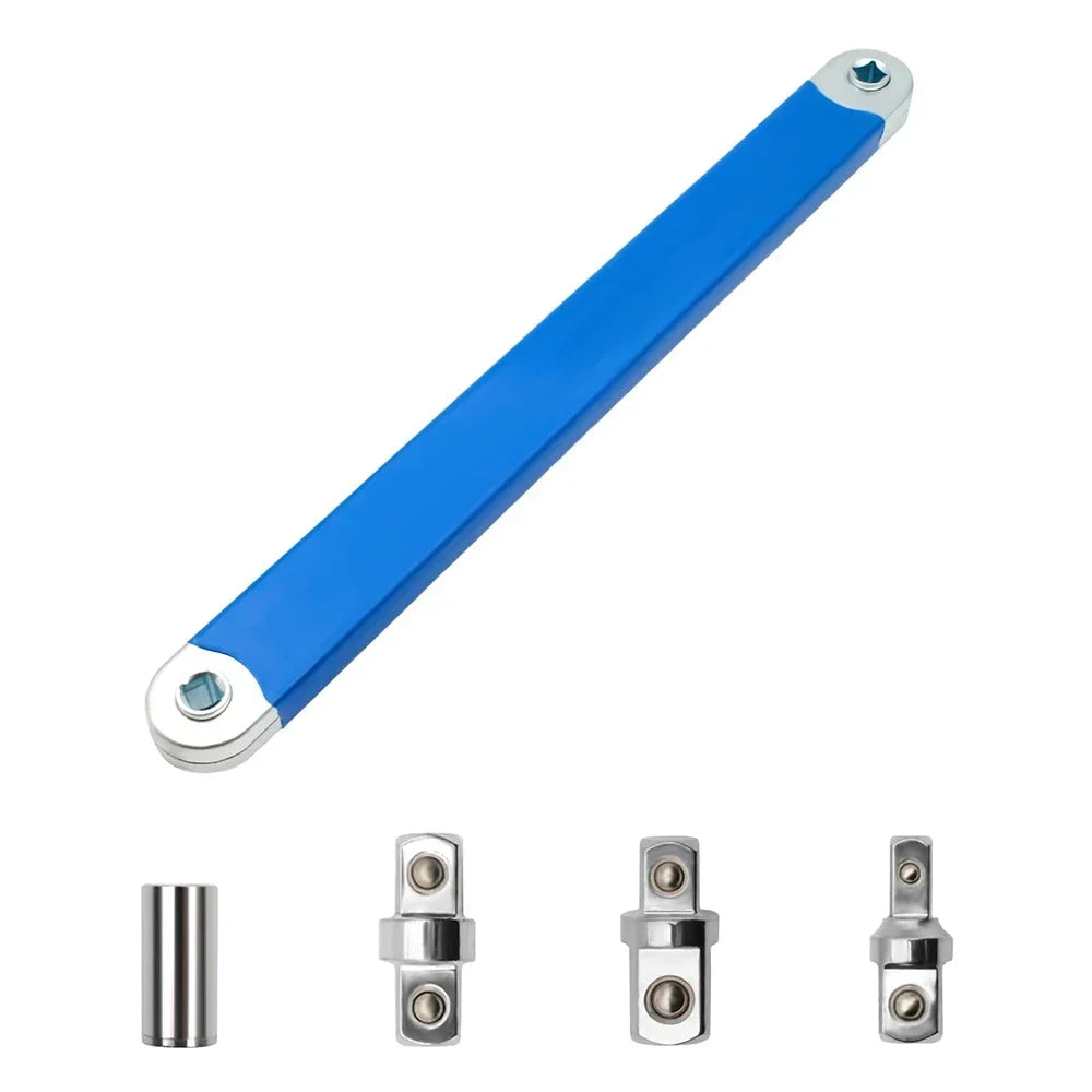 Ultra-Long Stroke Extension Wrench Set – Universal Fit with 1/2", 1/4", and 3/8" Square Drive Adapters for Hard-to-Reach Jobs