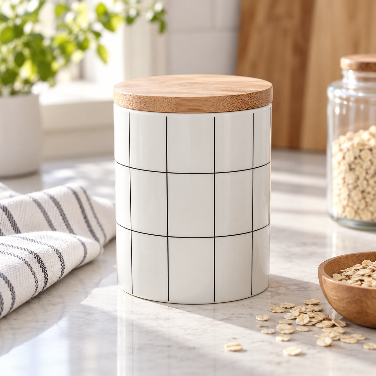 Ceramic Bamboo Cover Kitchen Food Container