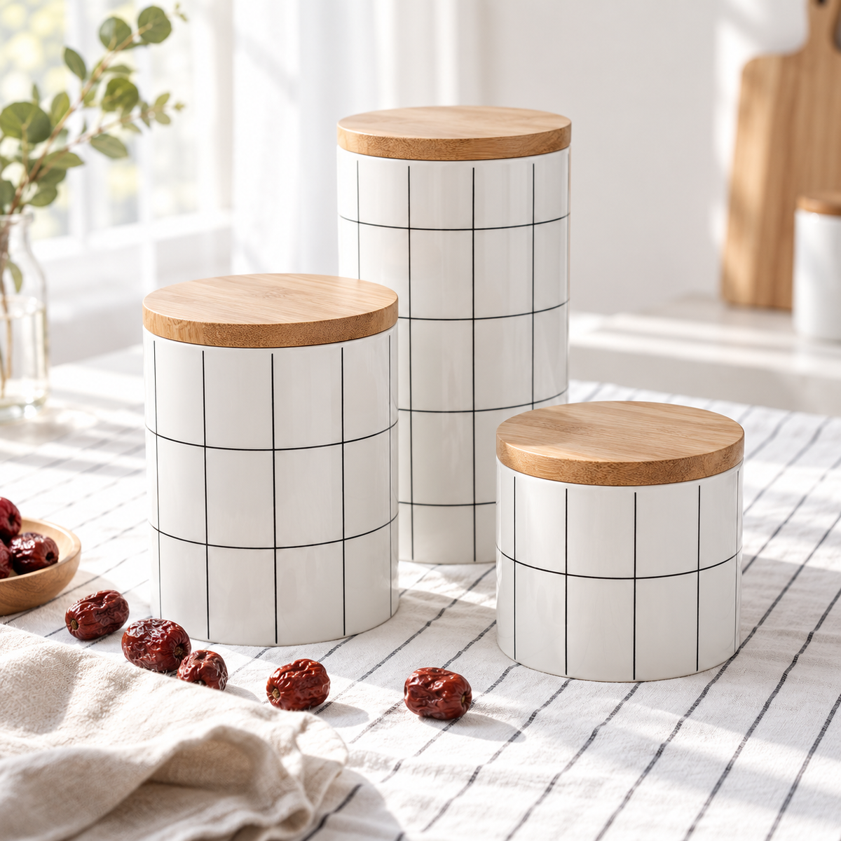 Ceramic Bamboo Cover Kitchen Food Container