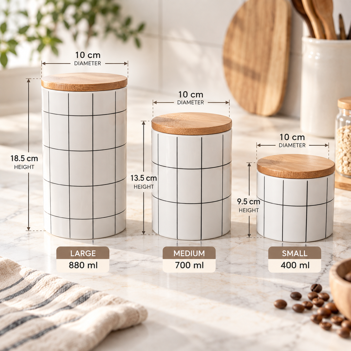 Ceramic Bamboo Cover Kitchen Food Container