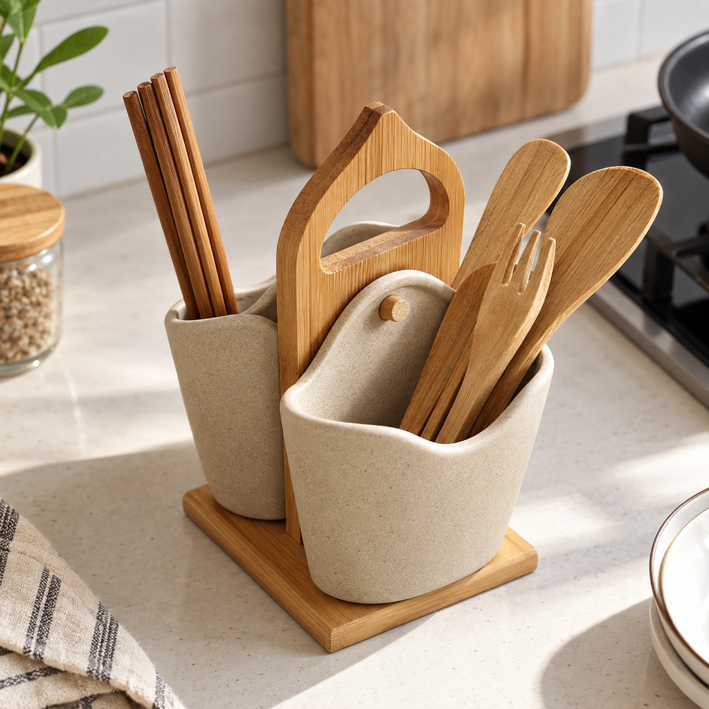 2pcs Japan Style Ceramic Silverware Container