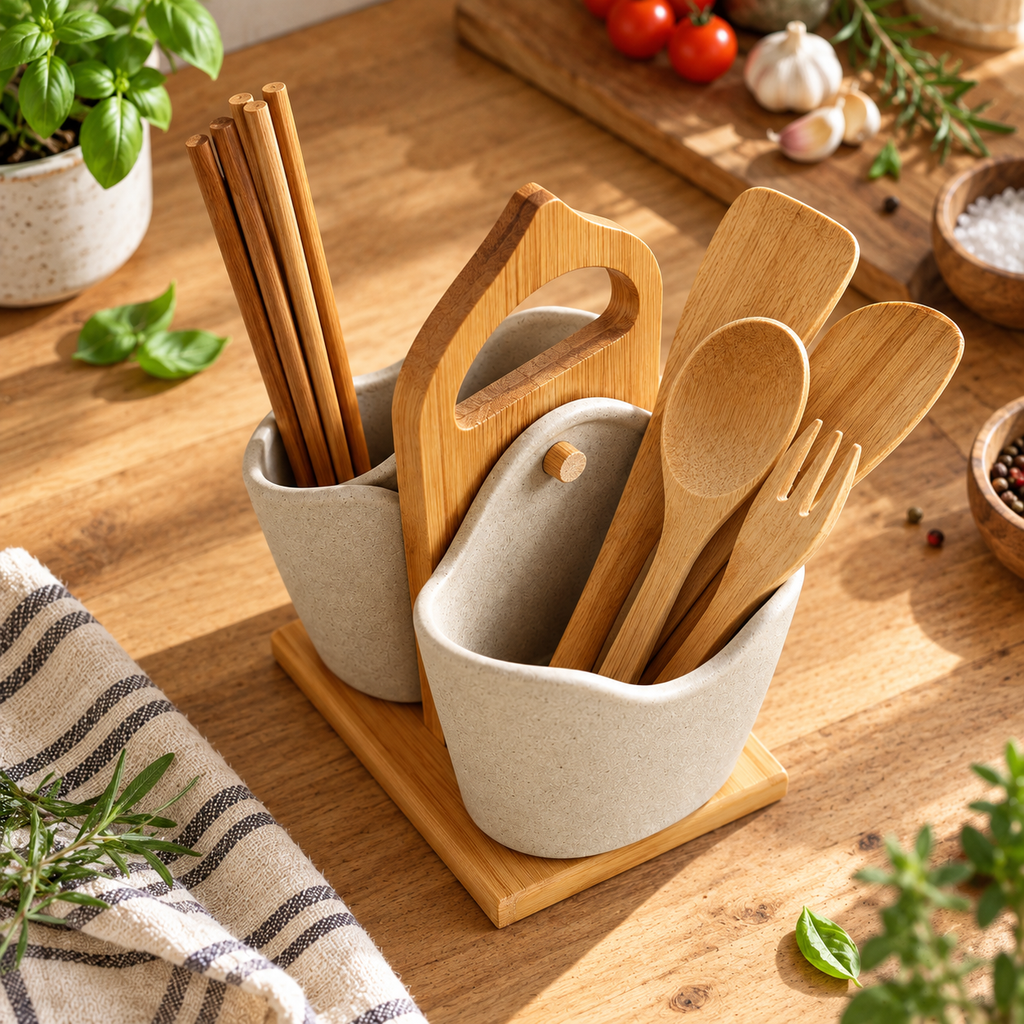 2pcs Japan Style Ceramic Silverware Container