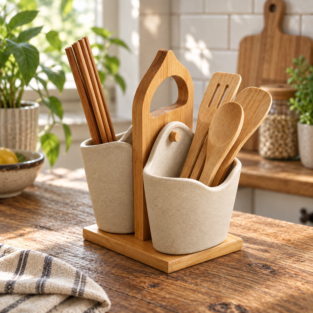 2pcs Japan Style Ceramic Silverware Container
