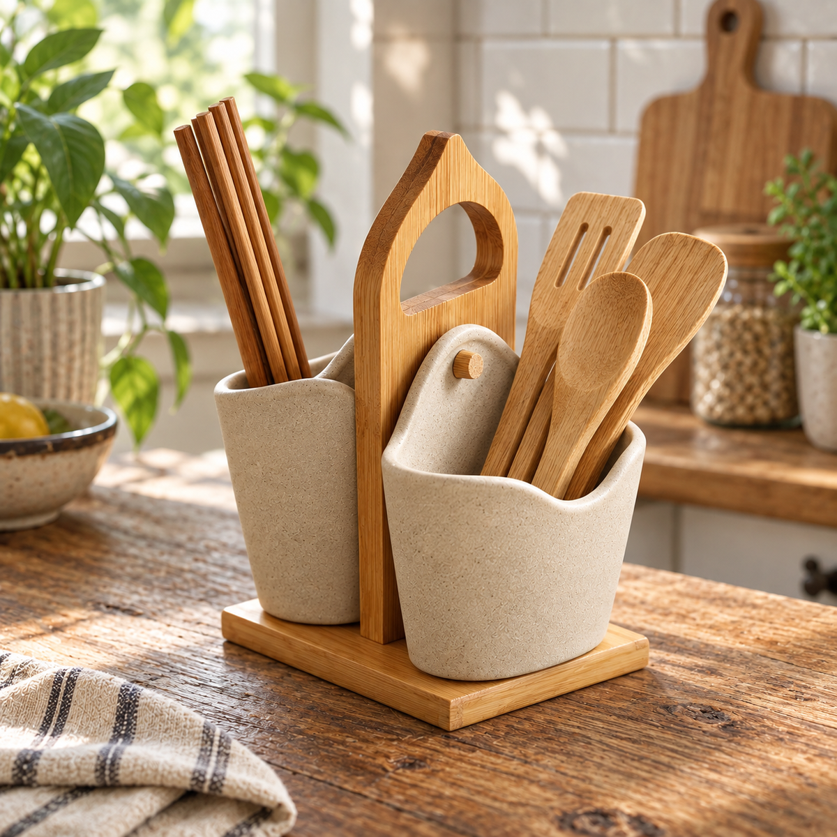 2pcs Japan Style Ceramic Silverware Container