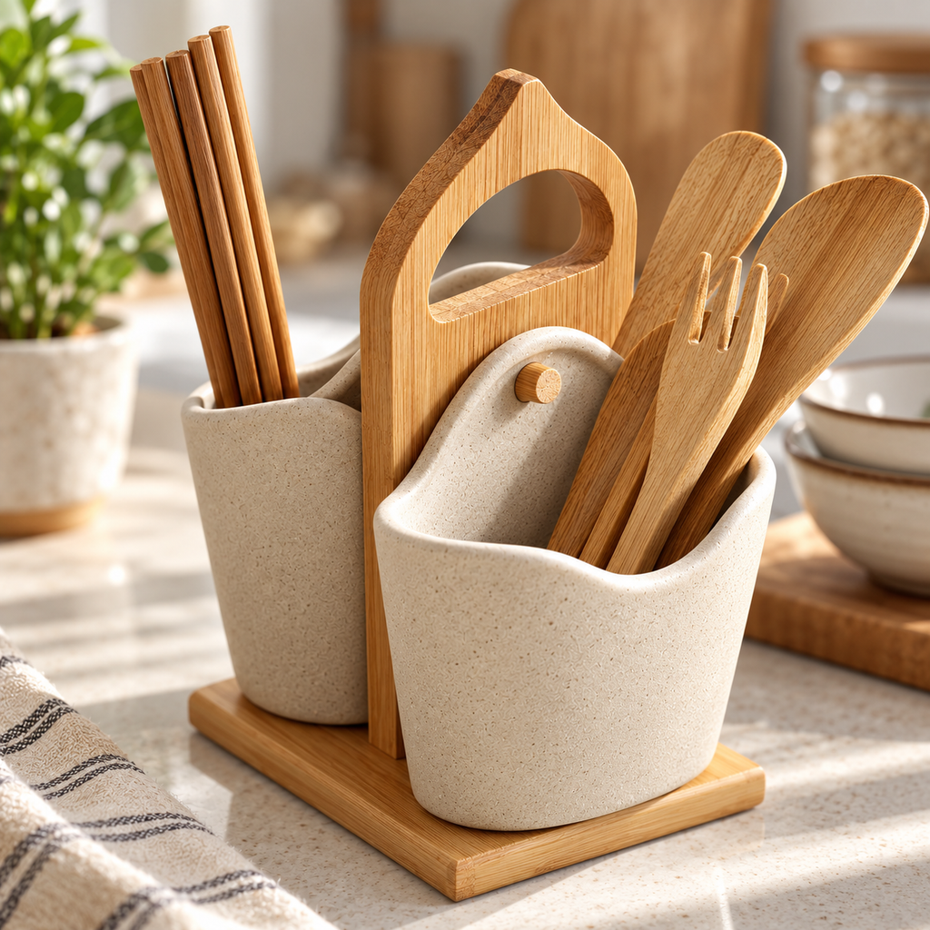 2pcs Japan Style Ceramic Silverware Container