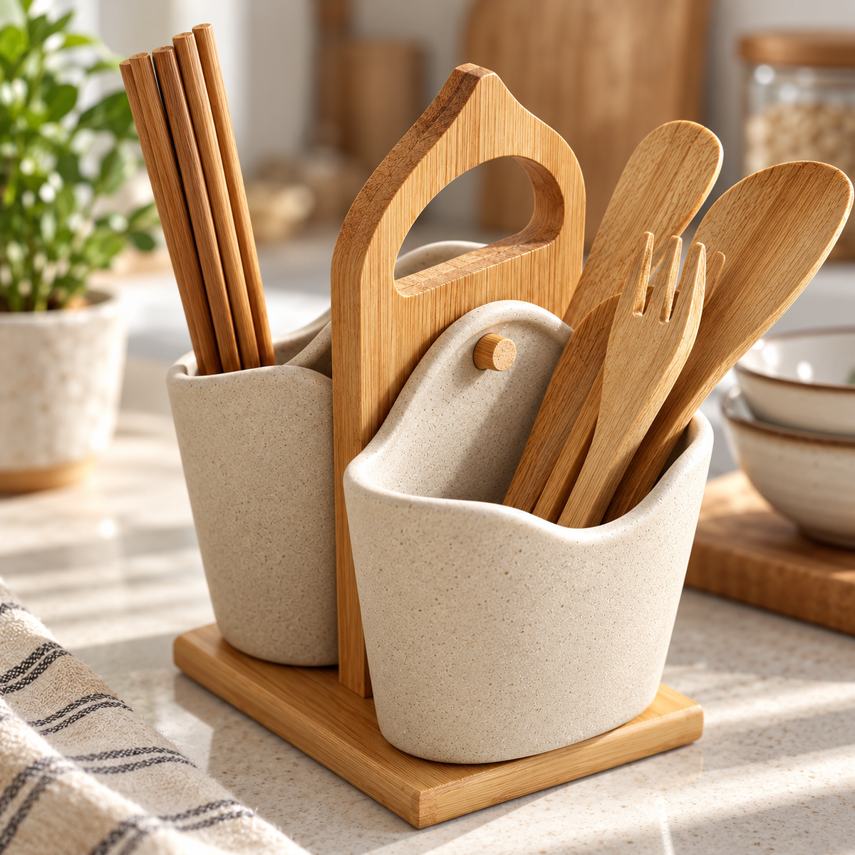 2pcs Japan Style Ceramic Silverware Container