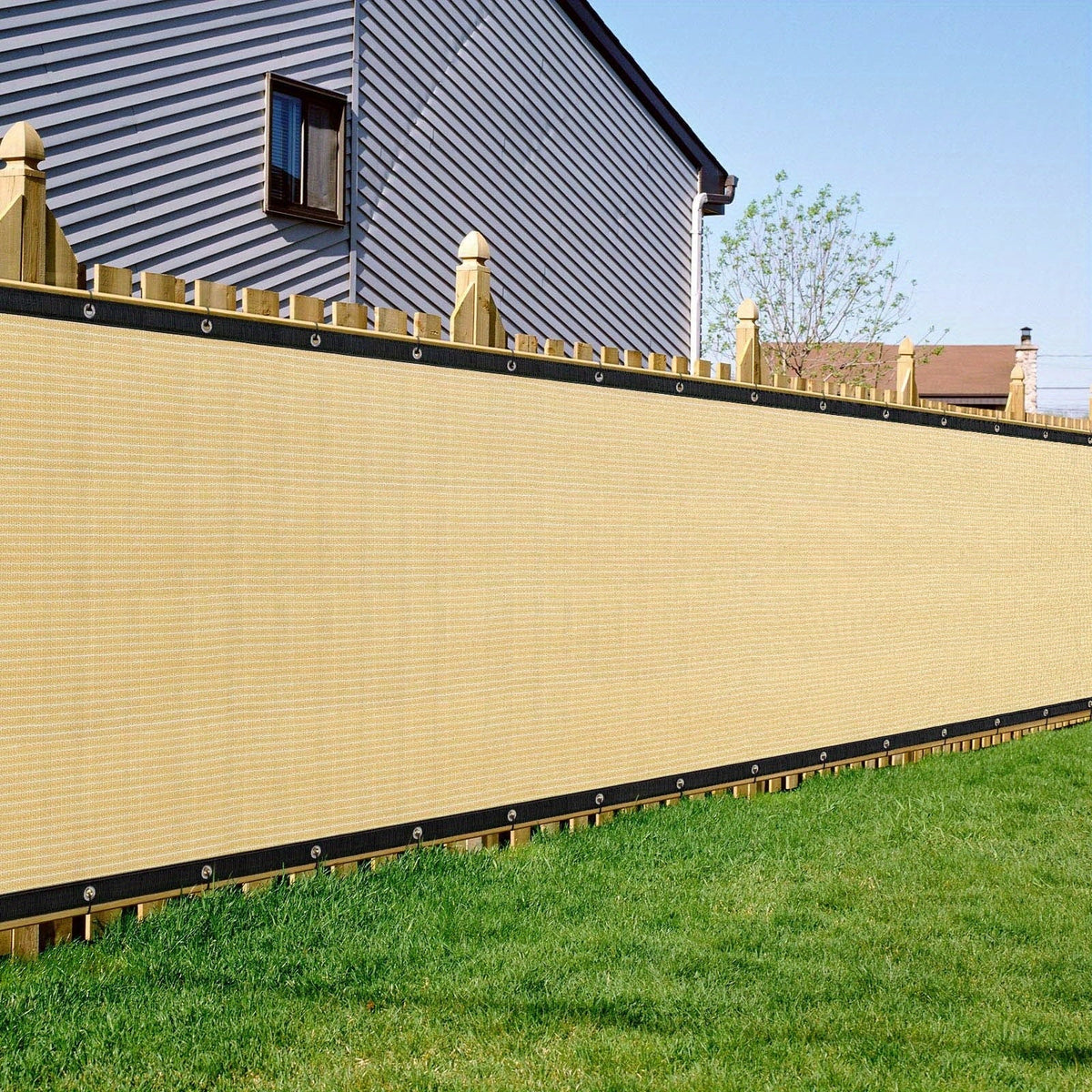 Privacy Fence Screen - 5.9 ft x 49.2 ft Beige Windscreen Mesh, Up to 90% Shade, Grommets on Both Long Edges for Patio, Balcony & Backyard