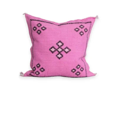 Pink Moroccan Sabra Silk Pillow Cover – Bubblegum | 18×18 | Handwoven