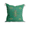 Emerald Green Moroccan Sabra Silk Pillow Cover – Tazenakht Sun Medallion | 20×20 | Handwoven