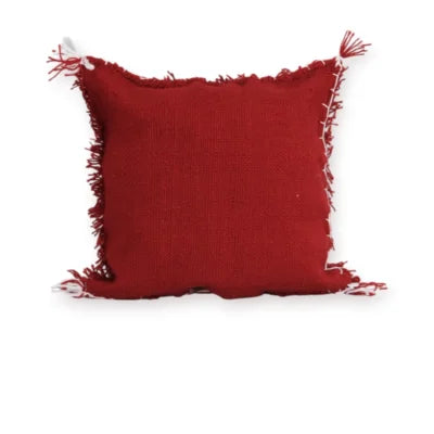 Red Four-Diamond Moroccan Berber Wool Pillow – Khenifra Bridal | 12×12 in