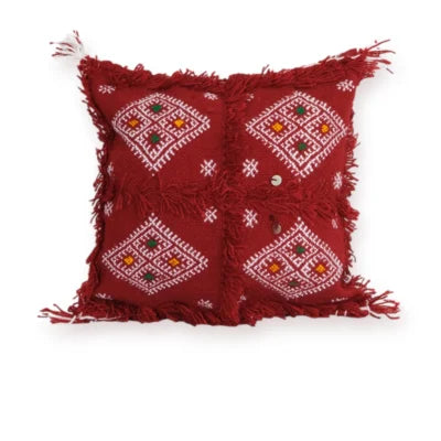 Red Four-Diamond Moroccan Berber Wool Pillow – Khenifra Bridal | 12×12 in
