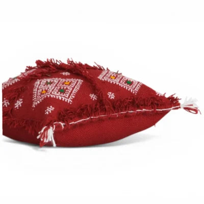 Red Four-Diamond Moroccan Berber Wool Pillow – Khenifra Bridal | 12×12 in